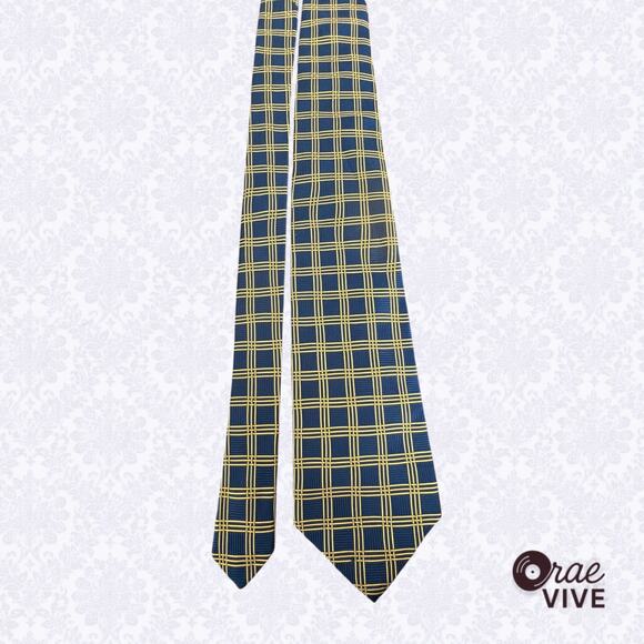 Ben Silver Charleston London Vintage 100% Silk Handmade Tie Blue Gold Plaid - Picture 3 of 5